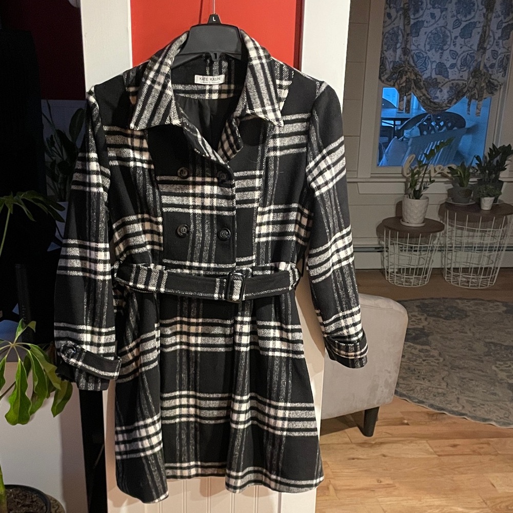 Women's Black and White Plaid Coat